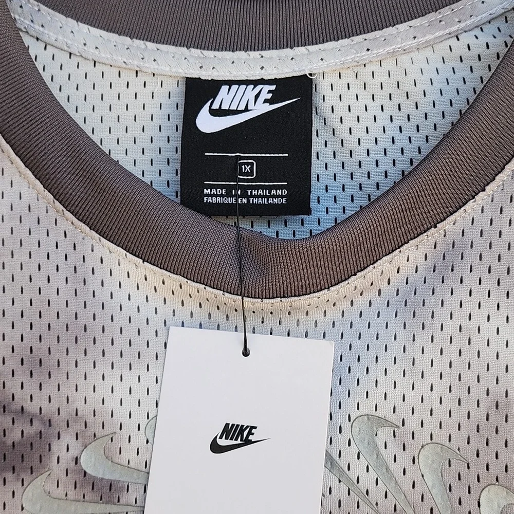 NIKE Icon Clash Gray Mesh Tee Plus 1X Boxy Drawstring Hem Athletic Top Oversized